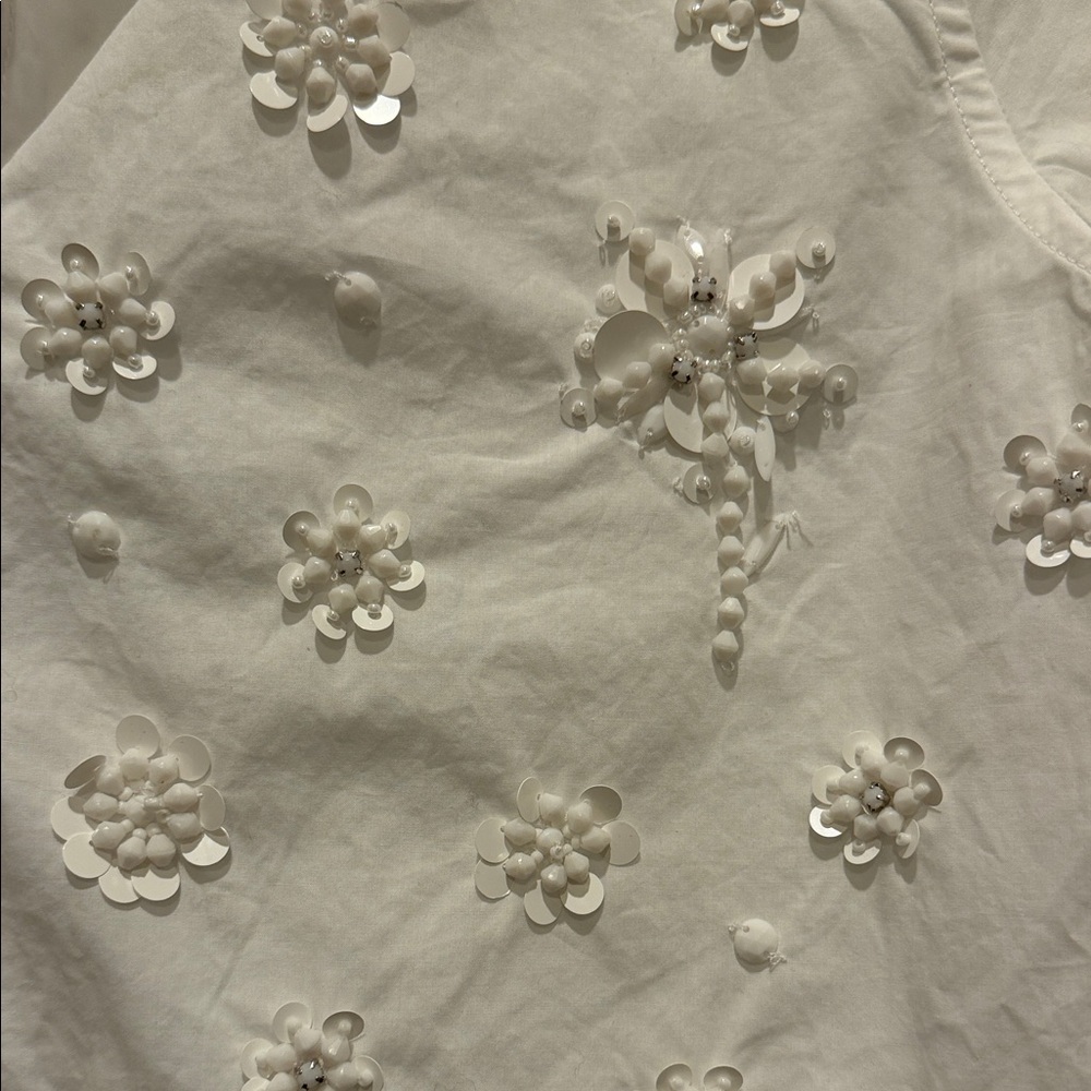 J. Crew Collection White Embroidered Short-Sleeve Button-Down Shirt 6 - Picture 5 of 9